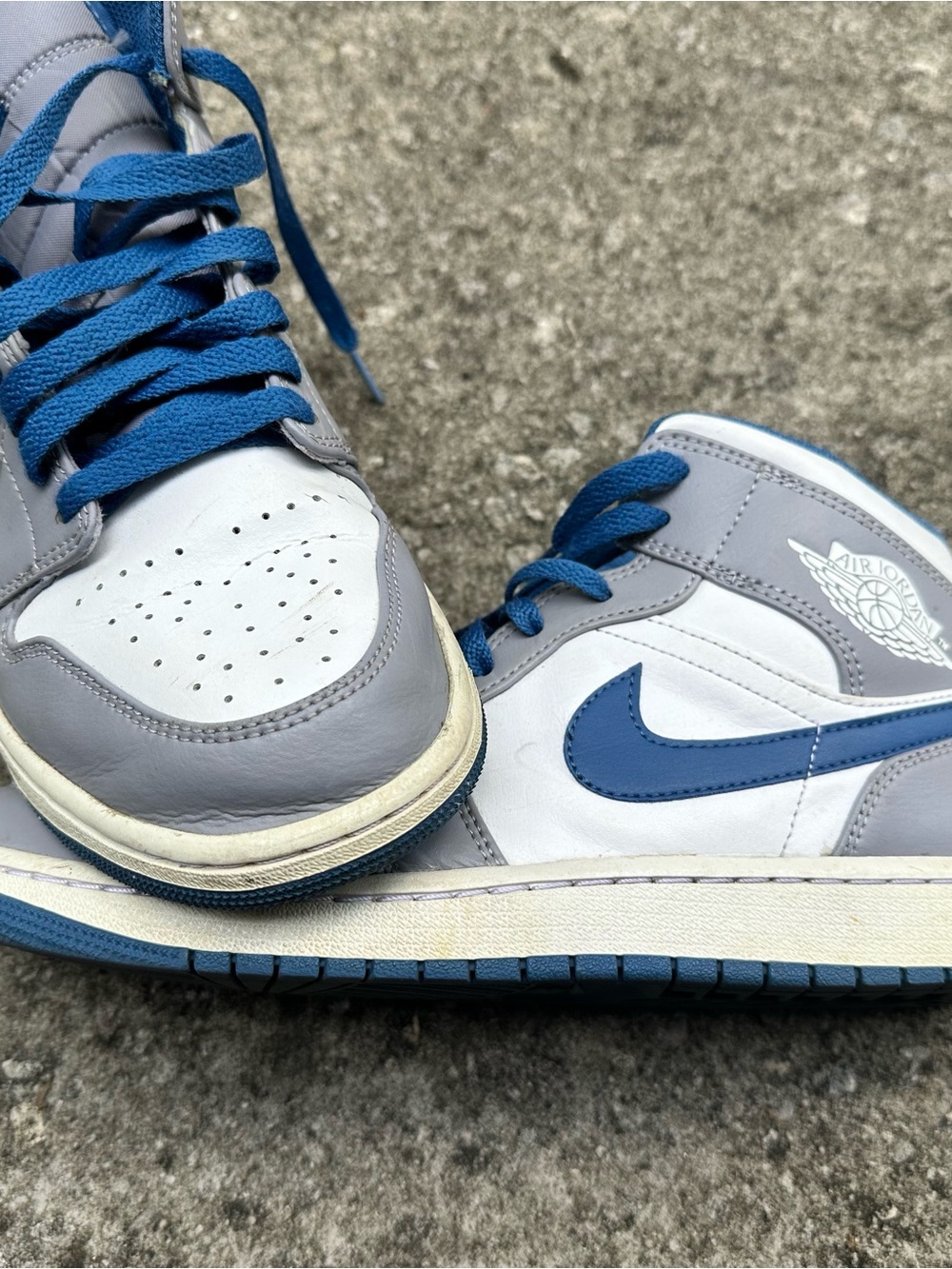 Nike Air Jordan 1 Mid White & Gray with Blue Swoosh